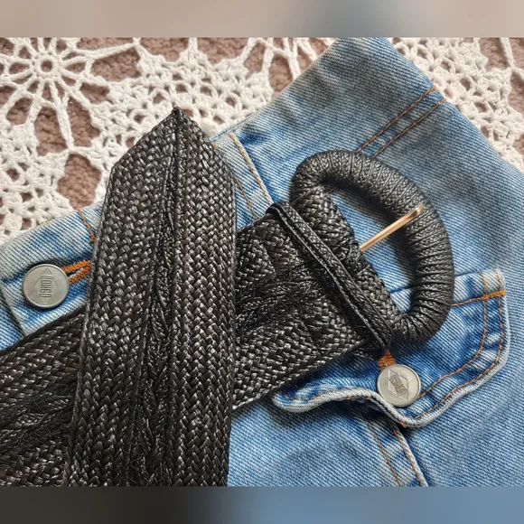 RARE Vintage 80s Black Woven Gothic Retro Bohemian Braided Belt - Picture 5 of 12